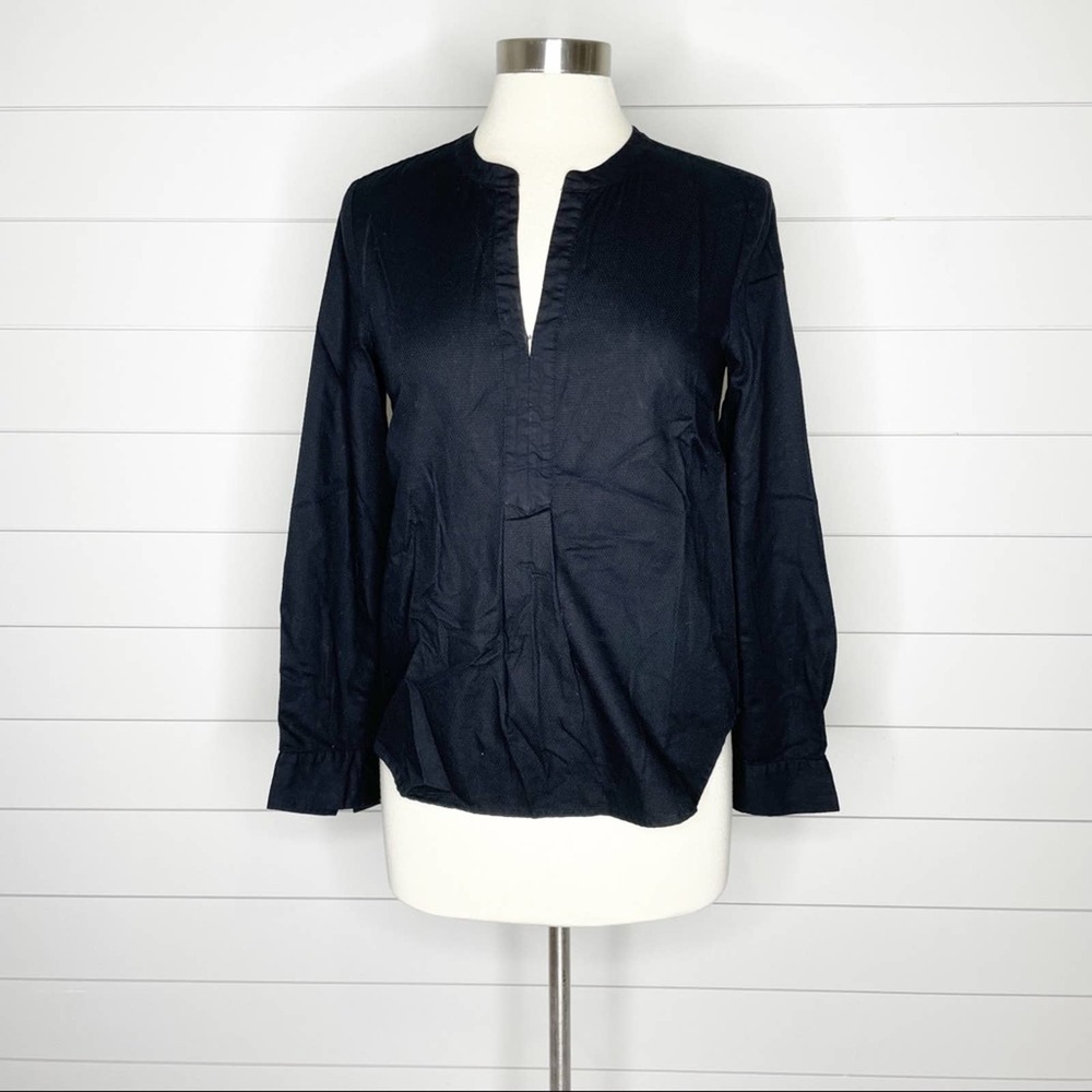 Madewell Textureweave Popover Split Neck Cotton Top Black Size Small